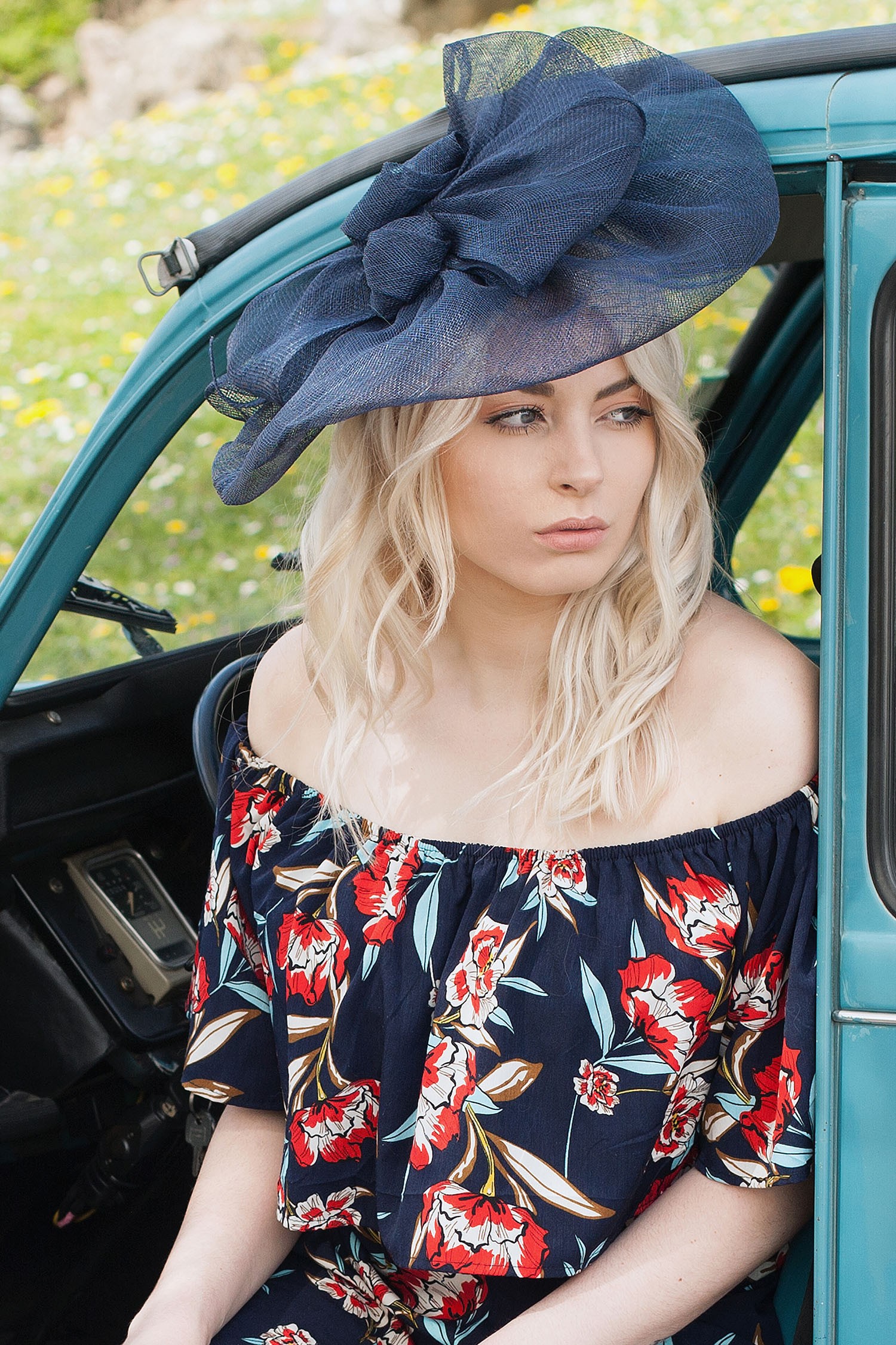 Chapeau De Cérémonie Marin Bleu Marine - Vintage - Taille S - Occasion (mariage)
