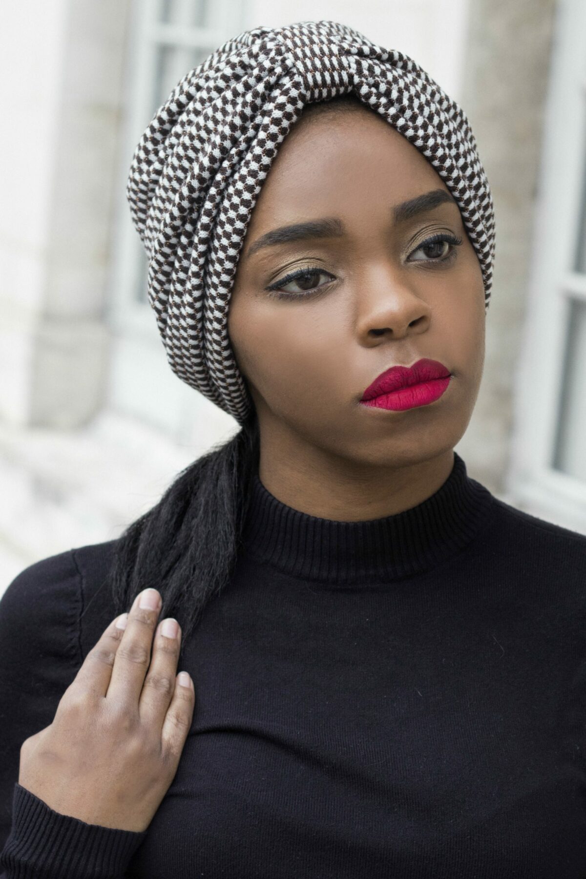 Turban pour femme imprimé fantaisie marron et ivoire