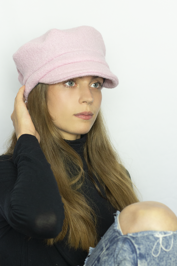 Casquette d'hiver en laine rose clair