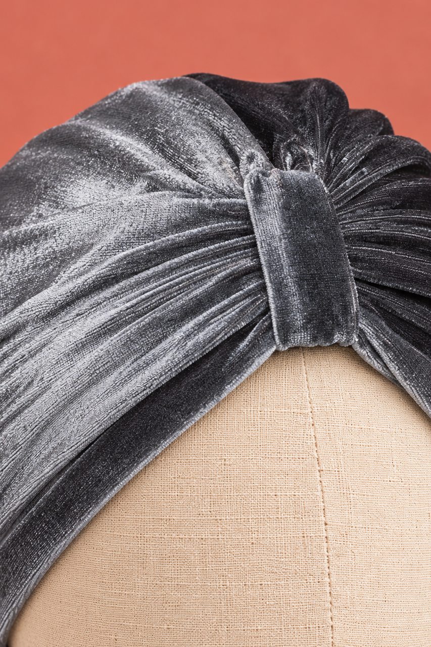 turban velours gris zoom matière