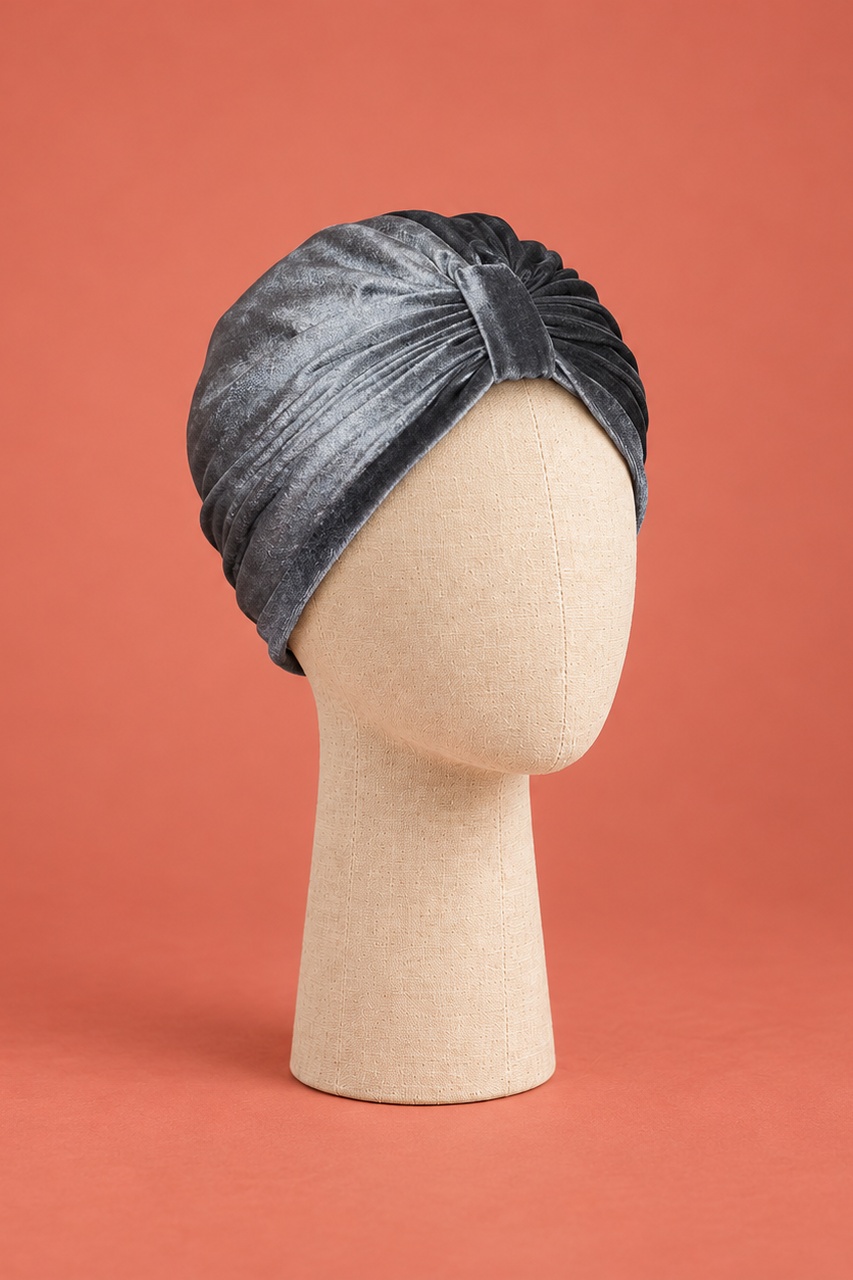 turban velours gris vu de profil gauche