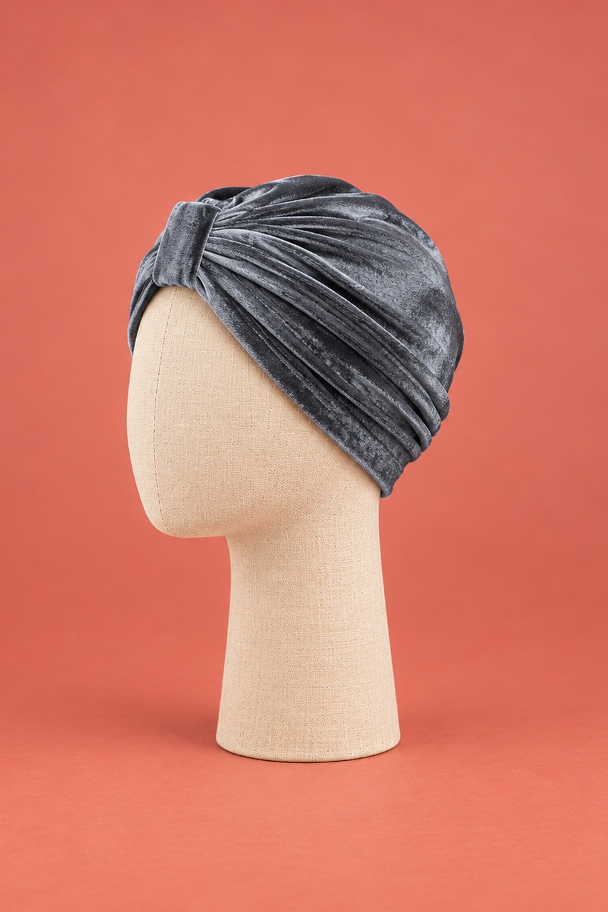turban velours gris vu de profil droite