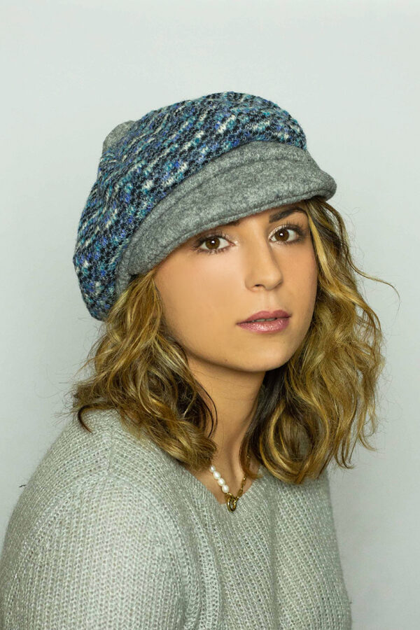 Casquette gavroche femme bleu et gris