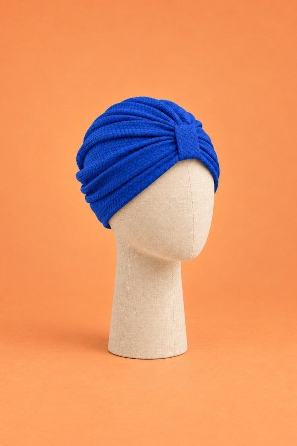 turban femme Blandine bleu roi vu de 3/4