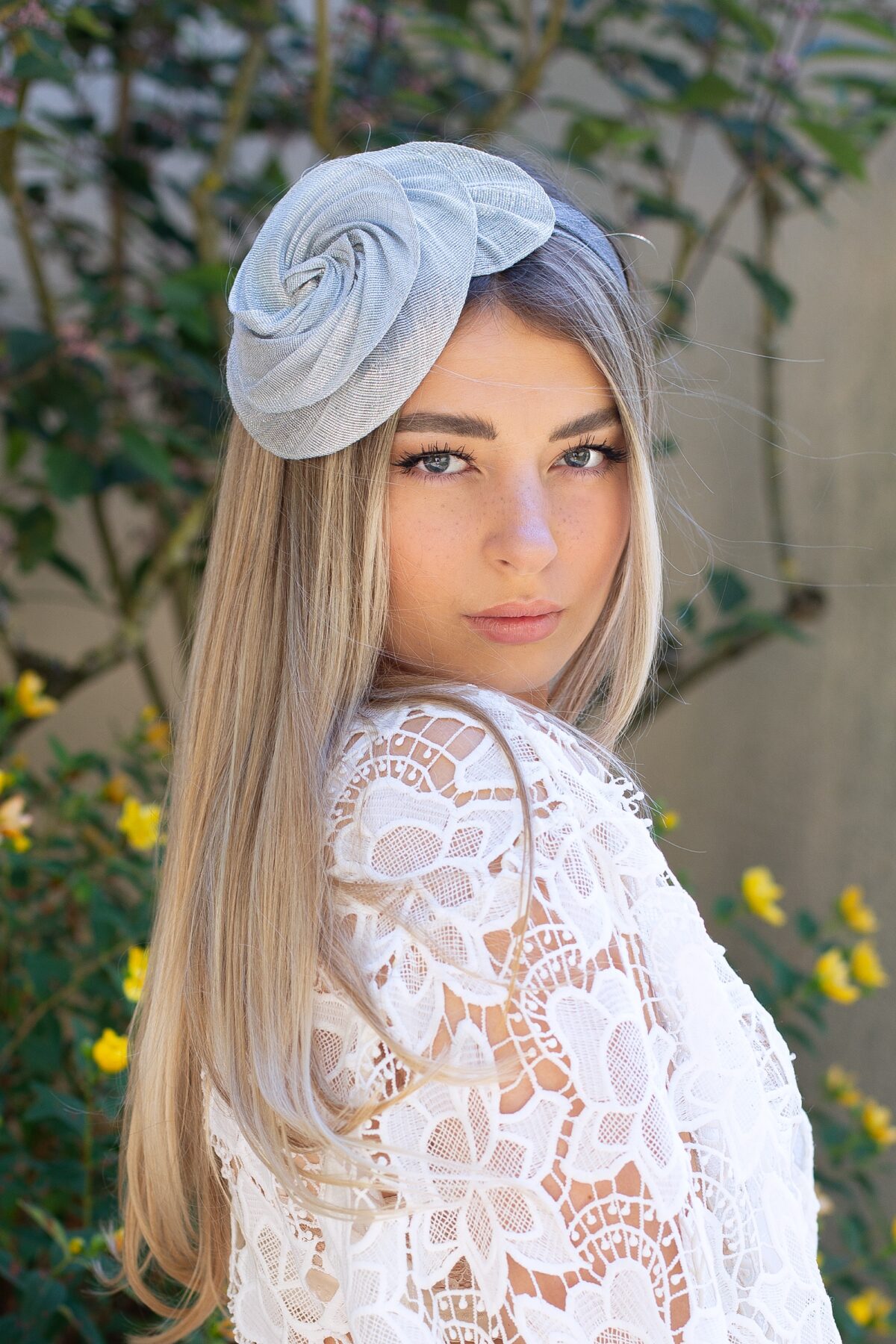 Bandeau de mariage pour femme gris et argenté