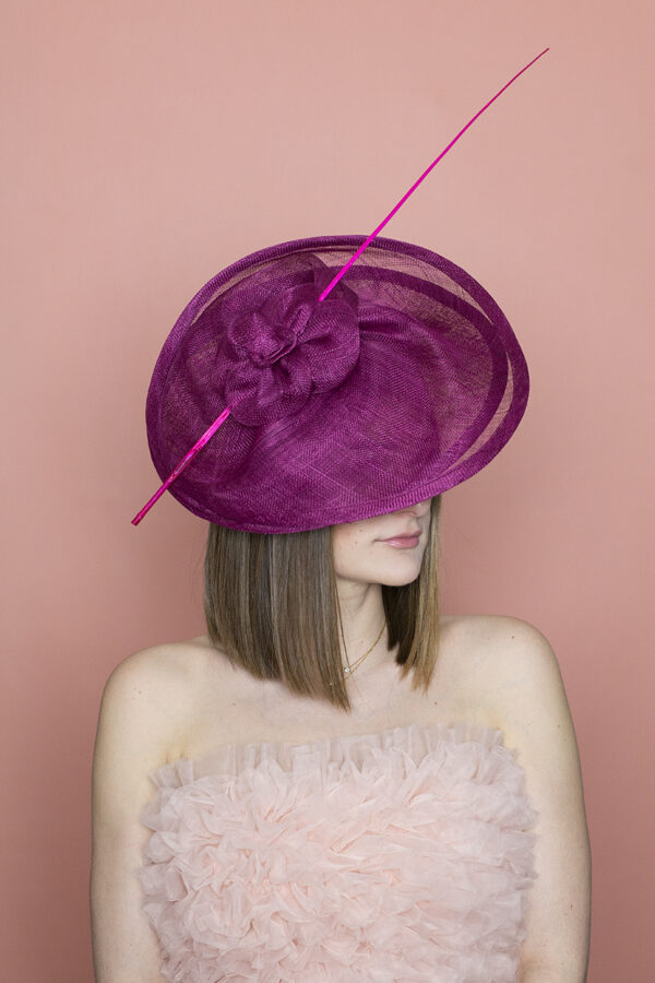 Chapeau de mariage pour femme de couleur rose framboise, création Abby