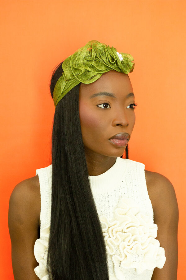 Bandeau de mariage vert pour femme, création Louisiane